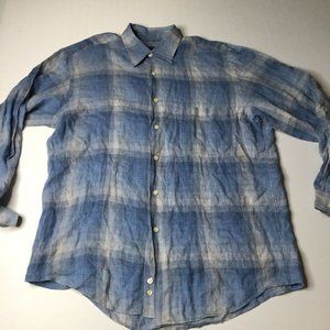 Gitman Bros For Hound Mens L/S Button Up Dress Shirt Blue Plaid Sz L Linen